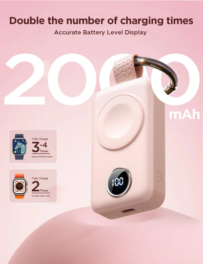Cargador Portátil Para Apple Watch, Llavero Cargador Rápido Magnético Inalámbrico De 2000 Mah, Compatible Con Iwatch Series 9/8/7/6/5/Se/4/3/2/Ultra 2, Rosa
